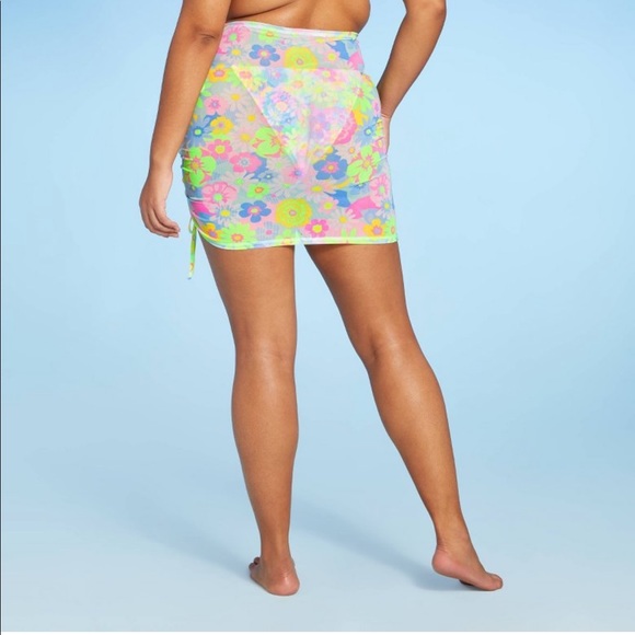 NWT! Xhilaration Multi Floral Tunneled Mesh Coverup Skirt - M - Picture 6 of 6
